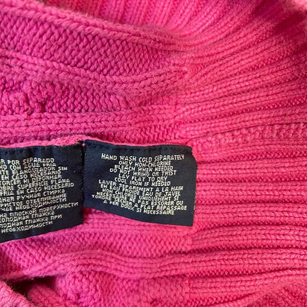Ralph Lauren Little Girls Hot Pink Cotton Cable Knit LS Crewneck Sweater Size 5